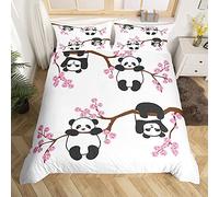 Loussiesd Cute Panda Bedding Set for Girls Boys Kids Cartoon Giant Panda Bedding Single Cherry Blossom Decor Duvet Cover Lover Animal Duvet Cover Bedroom Collection