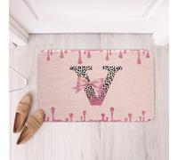 Loussiesd Cute Pink Bow Bathroom Rugs Microfiber 16x24Inch Personalized Initial V Floor Doormats Non-Slip Ribbon Bow Knot Bathroom Accessories Kawaii Bath Mats Princess Bowknot Soft Door Mat