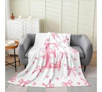 Loussiesd Cute Pink Bow Plush Throw Blanket Personalized Initial E Flannel Blanket Queen 90x90Inch Ribbon Bow Knot All Season Kawaii for Couch Bed Sofa Princess Bowknot Bedroom Decor