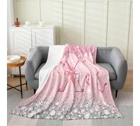 Loussiesd Cute Pink Bow Plush Throw Blanket Personalized Initial Q Flannel Blanket Queen 90x90Inch Ribbon Bow Knot All Season Kawaii for Couch Bed Sofa Princess Bowknot Bedroom Decor