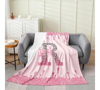 Loussiesd Cute Pink Bow Plush Throw Blanket Personalized Initial R Flannel Blanket Double 60x79Inch Ribbon Bow Knot All Season Kawaii for Couch Bed Sofa Princess Bowknot Bedroom Decor