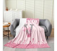 Loussiesd Cute Pink Bow Plush Throw Blanket Personalized Initial V Flannel Blanket Single 50x60Inch Ribbon Bow Knot All Season Kawaii for Couch Bed Sofa Princess Bowknot Bedroom Decor