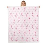Loussiesd Cute Pink Bow Throw Blanket Ribbon Polka Dots Bow Soft Fleece Sherpa Cozy Fuzzy Plush Warm Girly Princess Bowknot Fuzzy Plush Throw Queen 90x90Inch for Bed Couch Living Room