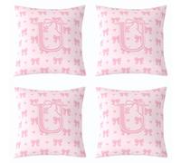 Loussiesd Cute Pink Bow Throw Pillow Covers Set of 4 Monogrammed Cushion Case Personalized Initial U Decor Pillowcase Kawaii Coquette Bow Knot Indoor Outdoor Dreamy Princess Style 50x50cm
