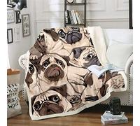 Loussiesd Cute Pug Dog Sherpa Fleece Throw Blanket - Cartoon Animal Theme, Fuzzy, Plush, Double, 60"x79"
