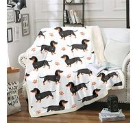Loussiesd Cute Puppy Comfort Dachshund Sausage Fleece Sherpa Cartoon Weiner Dog Paw CCCCCs and Throws Home Bed Sofa All Season Microfiber White King 87x94 Inch