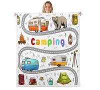 Loussiesd Cute Rv Camping Camper Sherpa Throw Blanket for Couch Wildlife Animal Bear Super Soft Cozy Fleece Camping Adventure Blanket for Winter, Plush Throw Throw 40x50Inch All Season