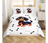 Loussiesd Cute Sausage Dog Duvet Cover Set Double Size For Kids Boys Girls Toddler Dachshund Puppy Dog Bedding Set Weiner Dog Comforter Cover with 1 Pillowacse Cartoon Animals Beds Set,Zipper
