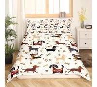 Loussiesd Cute Sausage Dog Duvet Cover Set Single Size For Kids Boys Girls Teens Dachshund Bedding Set Purple Puppy Dog Duvet Cover with 1 Pillowcase