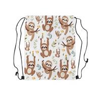 Loussiesd Cute Sloth Drawstring Backpack 40x33cm Kawaii Wild Animals Sports Drawstring Sackpack Cartoon Gym String Bag Tropical Leaves Drawstring Bags for Women Men White Waterproof
