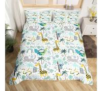 Loussiesd Cute Sloth Duvet Cover King Size Zebra Comforter Cover for Boys Girls Leopard Bedding Set 3Pcs Cheetah Print Room Decor Wild Animal Green