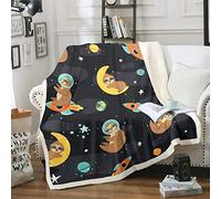 Loussiesd Cute Sloth Fleece Sherpa Blanket - Outer Space Adventure Cartoon Animal Pattern - 50"x60" Plush Throw for Couch, Travel, Sofa & Room Decor