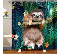 Loussiesd Cute Sloth Shower Curtain Cartoon Animal Bath Curtain for Stalls Bathtubs Funny Lazy Sloth Tropical Leaves Floral Bathroom Shower Curtain Nature Themed Waterproof Curtain Decor 180x200cm