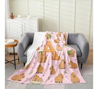 Loussiesd Cutes Capybara Plush Throw Blanket Capybaras Letter A Flannel Blanket Double 60x79Inch Animals Lovers All Season for Couch Bed Sofa Bedroom Decor