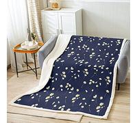 Loussiesd Daisy Throw Blanket Girls Cute Daisy Floral Fleece Throw Blanket for Bed Sofa Dark Blue White Garden Flowers Sherpa Blanket Breathable Botanical Flannel Fuzzy Blanket Double 60x79 Inch