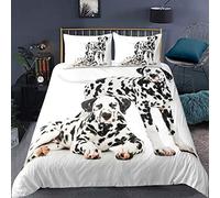 Loussiesd Dalmatian Dog Bedding Set,Kids Girls Boys Child Pet Black And White Cute Animals Kawaii Puppy,Decorative 3 Pieces Comforter Cover King Size(1 Duvet Cover Set & 2 Pillow Shams),Zipper