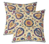 Loussiesd Damask Pattern Pillow Covers for Kids Boys Girls Teens Toddler Bohemian Damask Decorative Pillowcase Blue Yellow Throw Pillow Covers 50x50cm Set of 2 European Pattern Home Decor