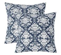 Loussiesd Damask Pattern Throw Pillow Covers 45x45cm Set of 2 Vintage Floral Flower Navy Blue Cushion Case for Adults Teens Gothic Bone Skeleton Antique Victorian Baroque Decor Pillowcase Home Decor