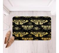 Loussiesd Death Moth Bathroom Rugs Microfiber 20x32Inch Halloween Themed Floor Doormats Non-Slip Boho Moth Bathroom Accessories Gold Black Bath Mats Gothic Soft Door Mat