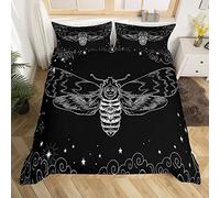 Loussiesd Death Moth Comforter Set Kids Skull Decor Comforter for Boys Teens Halloween Decorations Bedding Set Breathable Boho Moth Black Skeleton Bones Duvet Set Room Decor Quilt Set Super King Size