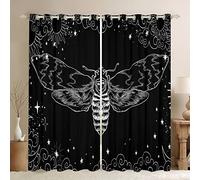 Loussiesd Death Moth Curtains Bedroom Living Room Kids Skull Decor Blackout Curtains Teens Halloween Decorations Darkening Dreapes Boho Moth Black Skeleton Bones Window Treatments W46*L54
