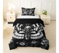 Loussiesd Death Moth Duvet Cover Cot Size Gothic Bedding Set for Boys Girls Skull Decor Comforter Cover Halloween Decorations Bedroom Decor 2Pcs Zipper Closure With 1 Pillowcase