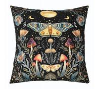 Loussiesd Death Moth Throw Pillow Covers 1 Pcs Moon Star Pattern Cushion Case Mushroom Flower Decor Pillowcase Nature Herbs Plants Indoor Outdoor 40x40cm Set