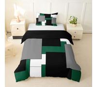 Loussiesd Deep Green Duvet Cover Junior/Cot Bed Size Vintage Abstract Bedding Set for Boys Girls Modern Grunge Art Bedspread Geometric Bedroom Decor 2Pcs Abstract Art Zipper Closure With 1 Pillowcase