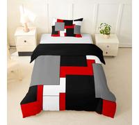 Loussiesd Deep Red Duvet Cover Junior/Cot Bed Size Vintage Abstract Bedding Set for Boys Girls Modern Grunge Art Bedspread Geometric Bedroom Decor 2Pcs Abstract Art Zipper Closure With 1 Pillowcase