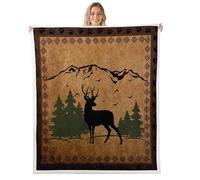 Loussiesd Deer Fleece Throw Blanket Rustic Cabin Lodge Sherpa Blanket for Kids Women Men Plush Fuzzy Woodland Animal Single 50x60Inch Rustic Aztec for Bed Couch Chair Living Room Bedroom Decor