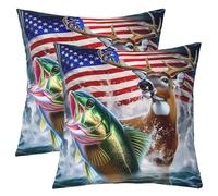 Loussiesd Deer Hunting Cushion Case,Pike Fish Throw Pillow Covers 50x50cm Set of 2,for Sofa Couch Bed Chair Car Western Rustic Farmhouse Lake Bedroom Home Decor,Wild Animal Flag Pattern