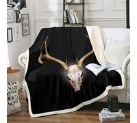 Loussiesd Deer Skull Blanket for Men Skull Pattern Sherpa Blanket Wild Animal Fleece Throw Blanket Room Decor Skeleton Design Plush Blanket Animal Bones Double 60"x79" Warm Fuzzy Blanket