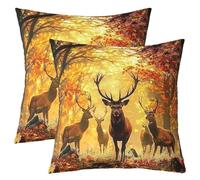 Loussiesd Deer Throw Pillow Covers 45x45cm Woodland Animal Fall Square Cushion Covers Set of 2 Boys Girls Teens Deer Hunting Maple Leaves Pillow Cases Nature Wildlife Safari Throw Pillowcases