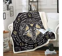 Loussiesd Demon Sherpa Blanket Demon Lucifer Fleece Throw Blanket for Kids Boys Geometric Triangle Circle Six-Pointed Star Ancient Spell for Sofa Bed Couch,Zipper,Black King 87x94 Inch