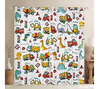 Loussiesd Dinosaur Darkening Curtain Kids Cute Dino Construction Blackout Curtain(30-50%) Equipment Trucks Excavator Curtains Dinosaurs Machinery Cars Window Drapes White W46*L54