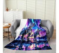 Loussiesd Dinosaur Plush Throw Blanket 3D Digital Print Flannel Blanket Queen 90x90Inch Jungle Dino All Season Wild Animal for Couch Bed Sofa Purple Blue Bedroom Decor