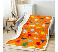 Loussiesd Dinosaur Sherpa Blanket Kids Cartoon Dino Throw Blanket Boys Girls Bright Orange Plush Blanket Jungle Animal Fuzzy Throw Blanket Bedroom Single 50x60 Inch