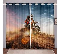 Loussiesd Dirt Bike Room Curtain for Boys Bedroom Teens Kids Motorcycle Racer Window Curtains Motorbike Extreme Sports Racing Motocross Window Treatment Drapes,W46*L54