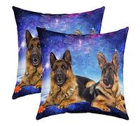 Loussiesd Dog Galaxy 2pcs Set Pillow Covers 3D German Shepherd Dog Print Decorative Cushion 45x45cm Blue Purple Starry Sky Pillow Cover For Sofa Couch Cute Pet Puppy Animal Pattern Sofa Cushion Soft