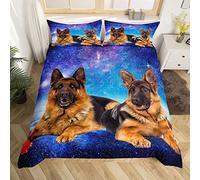 Loussiesd Dog Galaxy Duvet Cover 3D German Shepherd Dog Print Bedding Set Chic Blue Purple Starry Sky Comforter Cover For Boys Girls Women Men Cute Pet Puppy Animal Pattern King Size Bedspread Soft