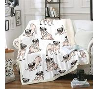 Loussiesd Dog Printed Sherpa Blanket Cute Pug Dog Throw Blanket for Couch Bed Sofa Animal Theme Decor Fleece Blanket Cartoon Pet Dog Pattern Fuzzy Blanket Baby 30"x40"
