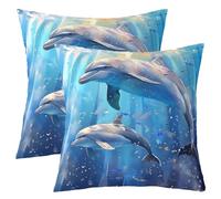 Loussiesd Dolphin Throw Pillow Covers 45x45cm Set of 2 Cute Ocean Animal Decorative Pillowcase for Sofa Couch Sea Creatures Cushion Cover Underwater Animal Outdoor Pillows Covers Jumping Dolphins