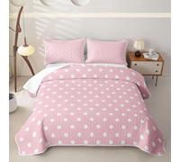 Loussiesd Dot pattern Quilted Bedspread for Kids Boys Girls Pink Bedding Double Size Geometric Lightweight Bed Cover Stripe Line Quilted Coverlet Set Modern Abstract Art
