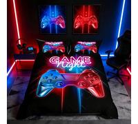 Loussiesd Double Gamer Printed Comforter Cover Set Christmas Bedding Multi-color Gamepad Duvet Cover Video Game Controller Bedding Set for Kids Teens Boys Room Decor 3 Pcs with 2 Pillow Case