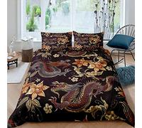 Loussiesd Dragon Duvet Cover Single Chinese Style Bedding Sets Animal Pattern Plant Floral Decor Comforter Cover China Culture Theme Bedding with Zipper Ties Soft Luxury for Adult Boys Men
