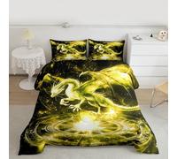 Loussiesd Dragon Kids Comforter Set Single Size Magical Monster Theme Bedding Set Yellow Jungle Animals Duvet Quilt for Kids Boys Girls Bedroom Decor Microfiber Ultra Soft Breathable