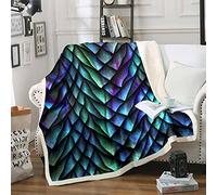 Loussiesd Dragon Scales for Bed Sofa Reptile Skin 3D Fleece Throw Blanket Animal Plush Blanket Ultra Soft Decor Warm Blue and Green Single 50x60 Inch