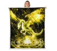 Loussiesd Dragon Throw Blanket Magical Monster Theme Soft Fleece Sherpa Cozy Fuzzy Plush Warm Yellow Jungle Animals Fuzzy Plush Throw Single 50x60Inch for Bed Couch Living Room
