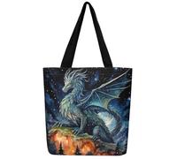 Loussiesd Dragon Travel Beach Bag Safari Animal Large Capacity Shoulder Handbags Flying Dragon Canvas Tote Bags for Women Teens Youth Gifts Magical Dinosaur Reusable Grocery Bag for Shopping Gym