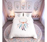 Loussiesd Dream Catcher Bedding Set King Size Follow Your Dreams Comforter Cover Decorative 3 Pieces Galaxy Duvet Cover Set Dreamy Feather Bedspread Cover with 2 Pillowcase Microfiber Zipper
